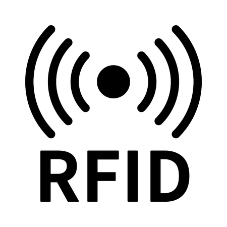 アプリやウェブサイトの水平電波線画ベクトルアイコンを持つRFID