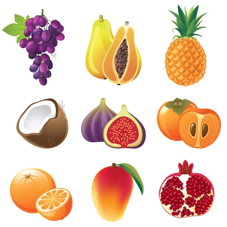 papaya: Trái cây các biểu tượng có nhiều chi tiết thiết lập Hình minh hoạ