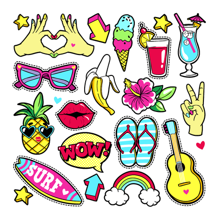 ファッションは 80 年代 90 年代コミック スタイルの漫画でパッチします のイラスト素材 ベクタ Image ファッションは 80 年代 90 年代コミック スタイルの漫画でパッチします のイラスト素材 ベクタ Image