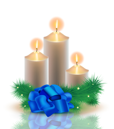 vector vector realistic illustration 3 burning golden christmas candles with christmas tree and bow tie on white background isolated - Golden Christmas 3 vector vector realistic illustration 3 burning golden christmas candles with christmas tree and bow tie on white background isolated - Golden Christmas 3