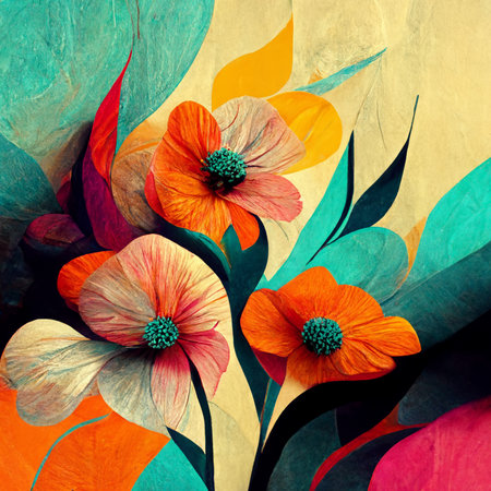 Watercolor art background. digital generated wallpaper design with flower paint brush line art. colorful watercolor illustration for prints, wall art, cover and invitation.