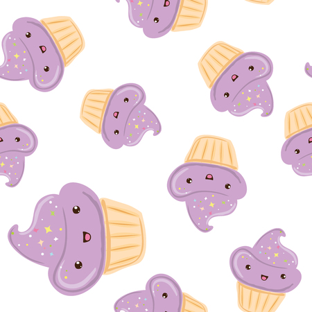 かわいいスタイルでお菓子とシームレスなパターン 氷のクリーム ドーナツ カップケーキのパステル ピンクの背景に分離されました のイラスト素材 ベクタ Image