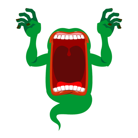 怒っているハングリー精神 恐ろしい幽霊の叫び 恐ろしい生霊恐ろしい悲鳴 彼の口を開いて緑色のモンスター 野生のハウルを動揺させます 神秘的なファントム のイラスト素材 ベクタ Image 怒っているハングリー精神 恐ろしい幽霊の叫び 恐ろしい生霊恐ろしい悲鳴 彼の口を開いて緑色のモンスター 野生のハウルを動揺させます 神秘的なファントム のイラスト素材 ベクタ Image