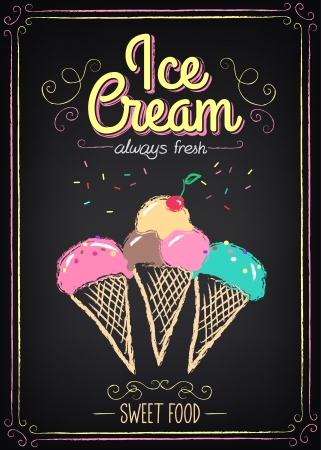 ice cream: Minh họa của một yếu tố đồ họa cổ điển cho menu trên bảng Hình minh hoạ