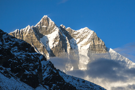 Dingboche, nepal - circa october 2013: view of the lhotse circa october 2013 in dingboche. Stock Photo
