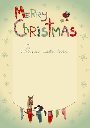 Vector christmas greeting card with socks for gifts
