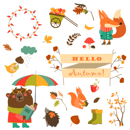 一連の漫画のキャラクターと秋の要素 のイラスト素材 ベクタ Image 一連の漫画のキャラクターと秋の要素 のイラスト素材 ベクタ Image