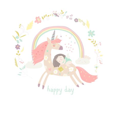 ユニコーンイラストとかわいい漫画の女の子 のイラスト素材 ベクタ Image