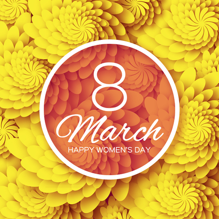 Abstract Floral Greeting card - International Happy Womens Day - 8 March holiday background with paper cut Frame Flowers. Happy Mothers Day. Happy GrandMothers Day. Trendy Design Template. Vector illustration. Иллюстрация