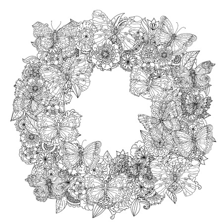 黒円相禅サークルの東洋桜桜の開花枝。日本の伝統的な水墨画墨絵