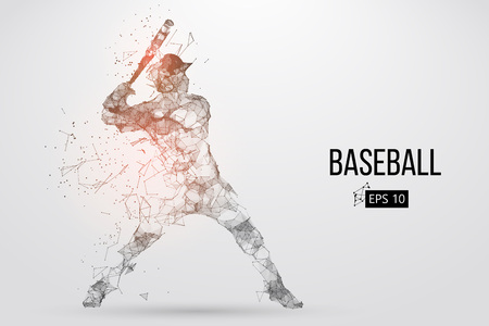 Silhouette of a baseball player. dots, lines, triangles, text, color effects and background on a separate layers, color can be changed in one click. vector illustration.