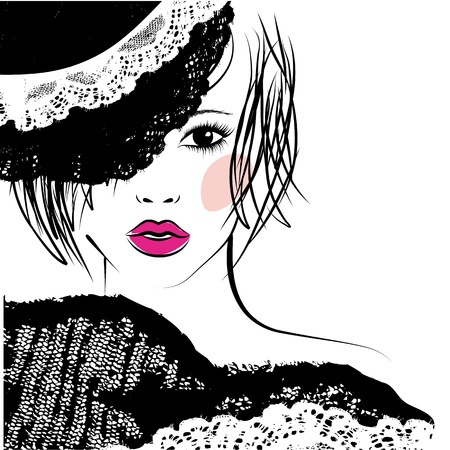 レースの帽子でおしゃれな髪型の女の子ファッション イラストのイラスト素材 ベクタ Image レースの帽子でおしゃれな髪型の女の子ファッション イラストのイラスト素材 ベクタ Image