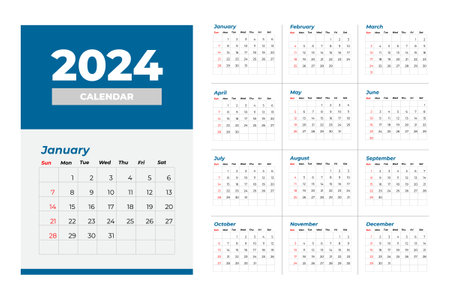 2024 calendar template editable vector