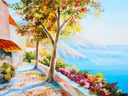 カラフルな海の風景 絵画 カラフルな海の風景画