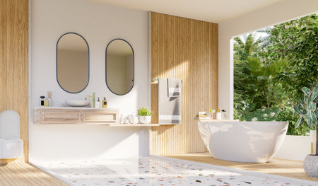 Design d'intérieur de salle de bain moderne sur mur blanc, rendu 3d Banque d'images