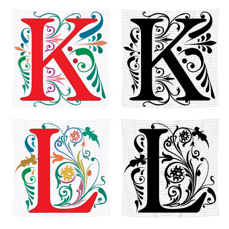 美しい装飾の英語アルファベット文字の K と L のイラスト素材 ベクタ Image 美しい装飾の英語アルファベット文字の K と L のイラスト素材 ベクタ Image