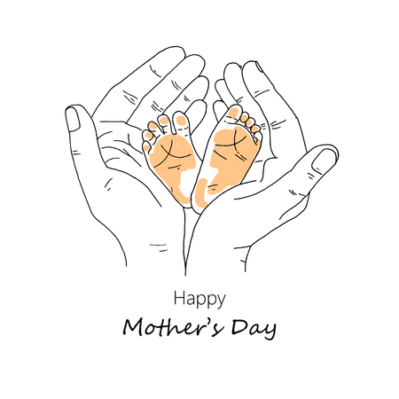 母の手で新しい生まれた赤ちゃんの足 かわいいベクター イラスト母の日グリーティング カード 招待状をシャワー赤ちゃんのため のイラスト素材 ベクタ Image 母の手で新しい生まれた赤ちゃんの足 かわいいベクター イラスト母の日グリーティング カード 招待状をシャワー赤ちゃんのため のイラスト素材 ベクタ Image