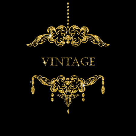 Gold Glitter Chandelier Silhouettewith Candles On Black Background Vintage Frame With Place For Your Text Gold Glitter Chandelier Silhouettewith Candles On Black Background Vintage Frame With Place For Your Text