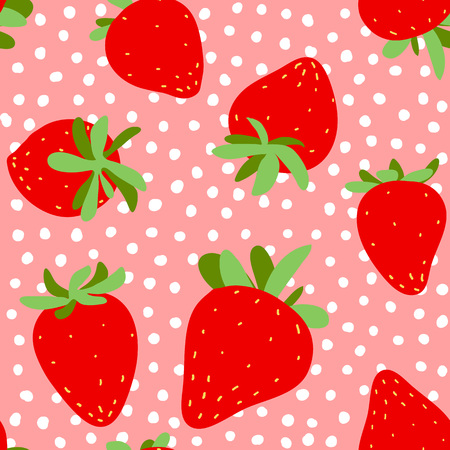 イチゴのシームレスなパターン 汚れた背景に緑と赤のイチゴを残します トレンディなフリーハンド描画図 のイラスト素材 ベクタ Image