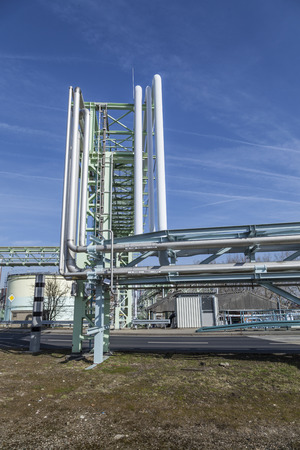 Frankfurt, germany - mar 6, 2013: industry park in frankfurt hoechst with pipelines under blue sky Stock Photo