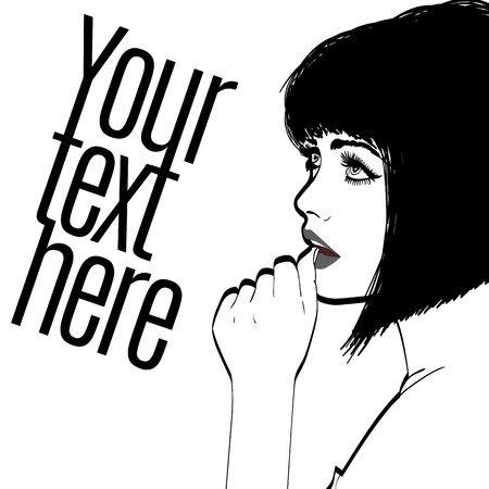 ベクトルのレトロなスタイルで スカートとブラウスを身に着けている女性の黒髪のイラスト ボブのヘアカット コピー スペース のイラスト素材 ベクタ Image ベクトルのレトロなスタイルで スカートとブラウスを身に着けている女性の黒髪のイラスト ボブのヘアカット コピー スペース のイラスト素材 ベクタ Image