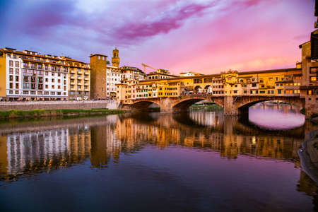 Amazing sunset over ponte vecchio florence italy
