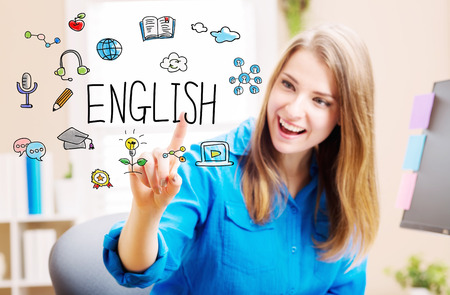 English concept with young woman in her home office