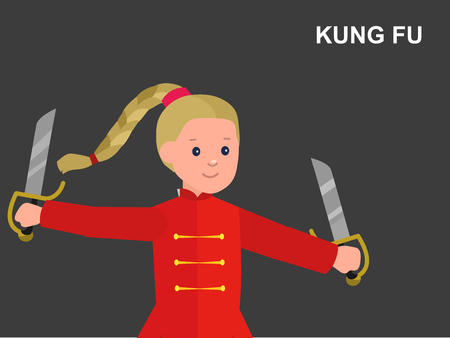 かわいいベクトル文字の子 武術カンフーのポスターのイラスト 子供着物 カンフー トレーニング ベクトル楽しい子 子供とスポーツのイラスト 子供 カンフー格闘ポーズを取るのイラスト素材 ベクタ Image