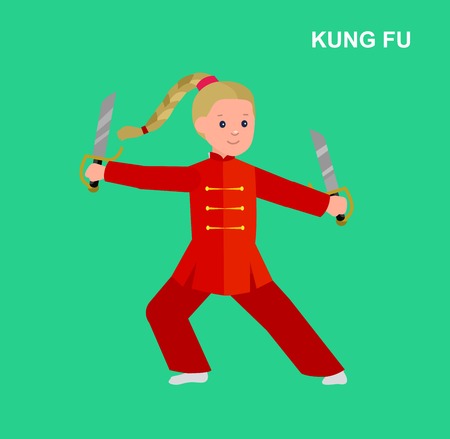 かわいいベクトル文字の子 イラスト格闘技 子供着物 カンフー トレーニング のイラスト素材 ベクタ Image