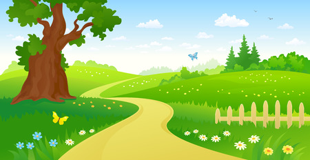 Illustration of a summer forest path Vector Illustration