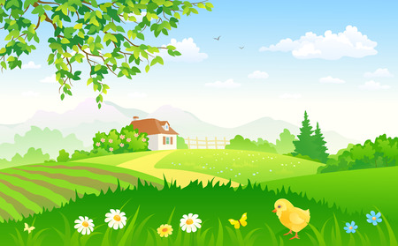 illustration of a summer rural garden