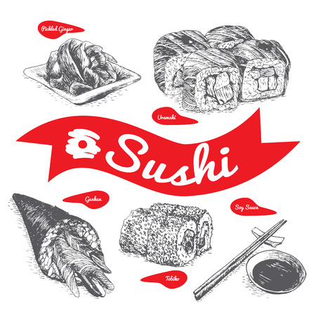 寿司の様々 な種類のイラスト 寿司の白黒イラスト のイラスト素材 ベクタ Image 寿司の様々 な種類のイラスト 寿司の白黒イラスト のイラスト素材 ベクタ Image