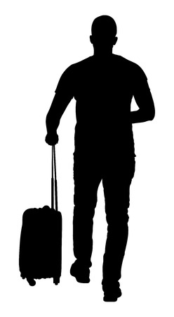 アーミッシュの男性は スイートのシルエット イラストです ユダヤ人のビジネスの男性 観光人旅行者を運ぶ白い背景に分離されたローリング スーツケース シルエット イラストダイヤモンド商人 のイラスト素材 ベクタ Image