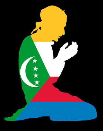 イスラムの宗教 タジキスタンの国旗シンボル テーマからイスラム教徒の背景に分離されたベクトル シルエット イラストを祈るイスラム教徒の男性のポーズ します ヨーロッパで忠実なイスラム教徒移民市民 のイラスト素材 ベクタ Image