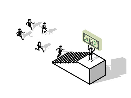 Isometric design concept of business man running up stair to success business man pursuit to success