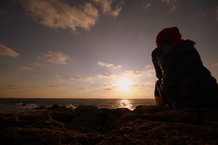 Girl looking at sunset Stock fotó