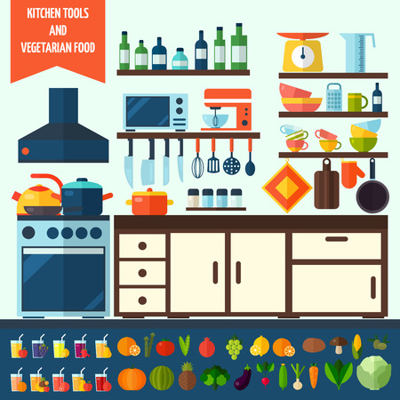Flat Kitchen And Vegetarian Cooking Icons Tools Kitchenware Equipment Symbol Collection Colorful Flat Kitchen And Vegetarian Cooking Icons Tools Kitchenware Equipment Symbol Collection Colorful