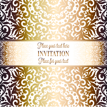 Wedding Invitation Card Template Design With Damask Pattern Royalty