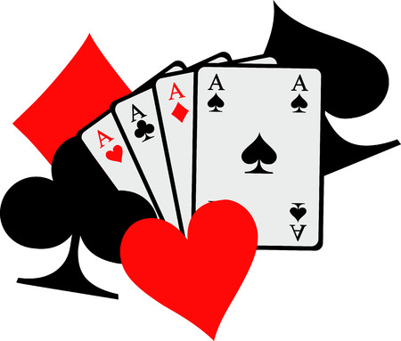 Four aces playing cards with big poker icons spades hearts diamonds clubs - 46601427