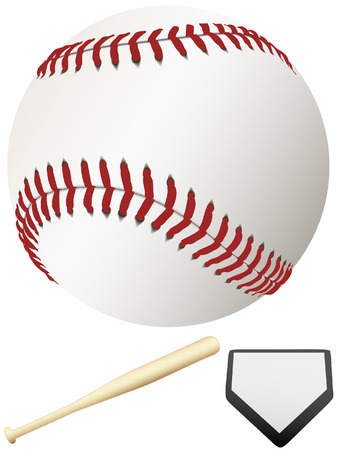 A clean, white major league baseball, ready for spring training & to throw out the first pitch of the season. home plate & bat.