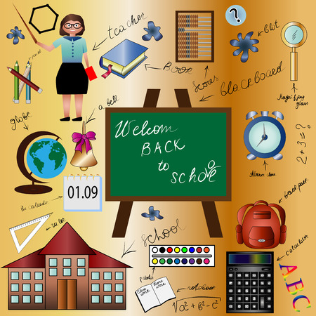 a set of good to school return to school teacher bell