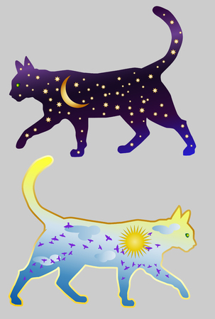 猫夜 猫シルエットは若い月や星の夜空を描いた のイラスト素材 ベクタ Image 猫夜 猫シルエットは若い月や星の夜空を描いた のイラスト素材 ベクタ Image