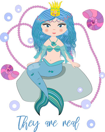 美しい小さな人魚が岩の上に座っている 白い背景に海のテーマベクトルのイラスト 碑文 彼らは本物です のイラスト素材 ベクタ Image 美しい小さな人魚が岩の上に座っている 白い背景に海のテーマベクトルのイラスト 碑文 彼らは本物です のイラスト素材 ベクタ Image