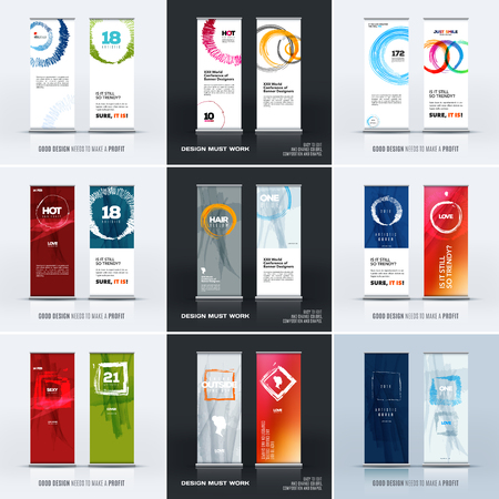 Business Vector Set Of Modern Roll Up Banner Stand Design With New Artistic Displays Banner Stands Business Vector Set Of Modern Roll Up Banner Stand Design With New Artistic Displays Banner Stands