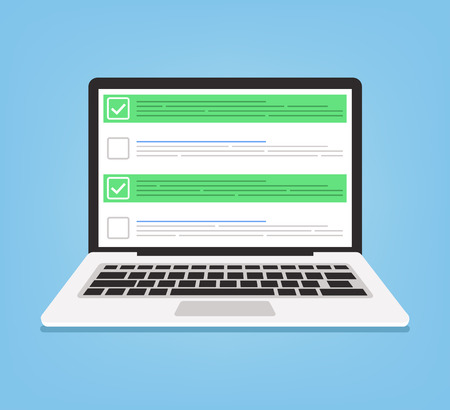 ノート パソコンとチェック マークが付いたチェック ボックスをオンします のイラスト素材 ベクタ Image