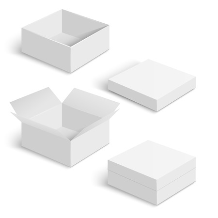 White square box vector templates set isolated on white background paper container for product and pack cardboard illustration