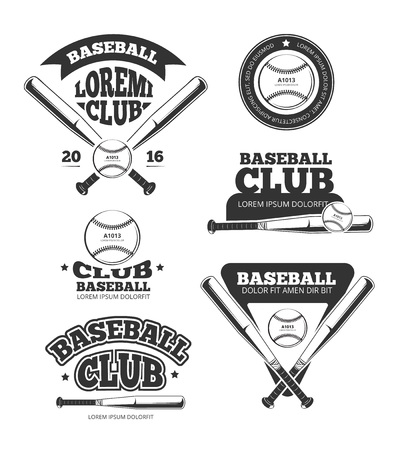 ヴィンテージ野球スポーツ 古いベクトルのロゴとコウモリとソフトボール セットのラベルです 野球部 野球チームのエンブレムのイラストのスポーツのバッジ の イラスト素材 ベクタ Image