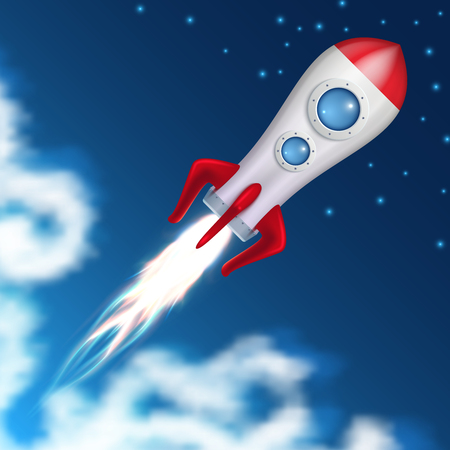 空飛ぶロケット のイラスト素材 ベクタ Image