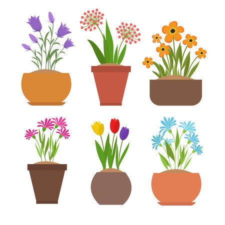 植木鉢ベクターセットの庭の春の花のイラスト素材 ベクタ Image 植木鉢ベクターセットの庭の春の花のイラスト素材 ベクタ Image