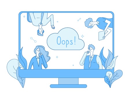 Page not found. computer network 404 error warning page lost oops mistake message not found problem 404 website vector line design. oops problem 404 error, blue line white style illustration Фото со стока